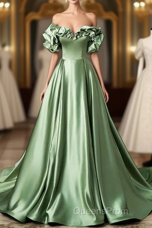 A-Line Off The Shoulder Formal Satin Long Evening Dress Evening Prom Dress Main image