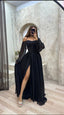 A Line Off The Shoulder Long Black Slit Classy Prom Dress 21Th Birthday Outfits