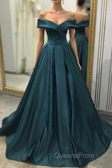 A-line Off the Shoulder Long Evening Prom Dress Satin Formal Evening Gowns
