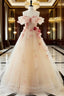 A Line Off the Shoulder Evening Prom Dress with Flowers, Charming Tulle Party Gown