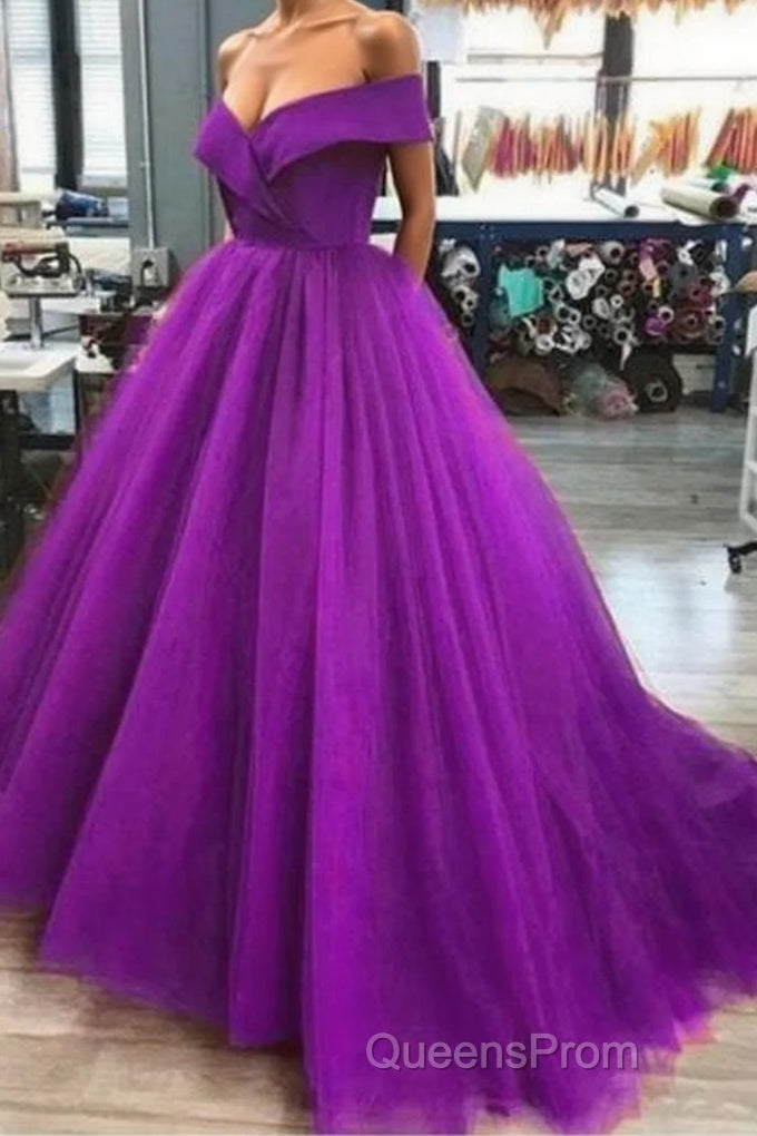 A Line Off The Shoulder Purple Tulle Evening Prom Dress Long Evening Gown Main image