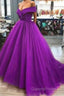 A Line Off The Shoulder Purple Tulle Evening Prom Dress Long Evening Gown