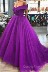 A Line Off The Shoulder Purple Tulle Evening Prom Dress Long Evening Gown