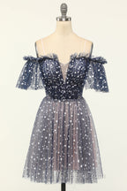 A-line Off-the-shoulder Tulle Short/Mini Short Evening Prom Dress With Ruffles