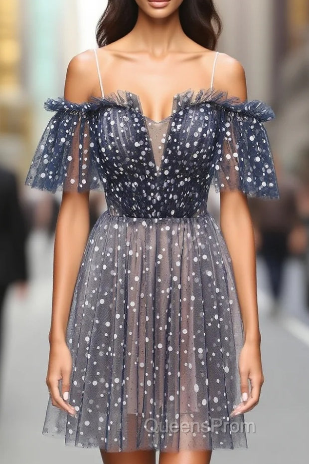 A-line Off-the-shoulder Tulle Short/Mini Short Evening Prom Dress With Ruffles