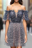 A-line Off-the-shoulder Tulle Short/Mini Short Evening Prom Dress With Ruffles