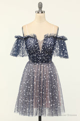 A-line Off-the-shoulder Tulle Short/Mini Short Prom Dresses With Ruffles