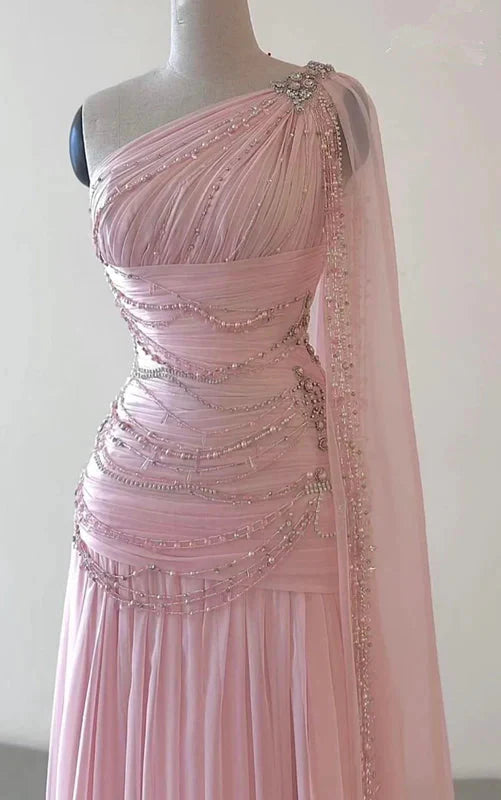 A Line One Shoulder Pink Chiffon Classy Evening Gown Classy Prom Dress (For Sue Nardi) Secondary image