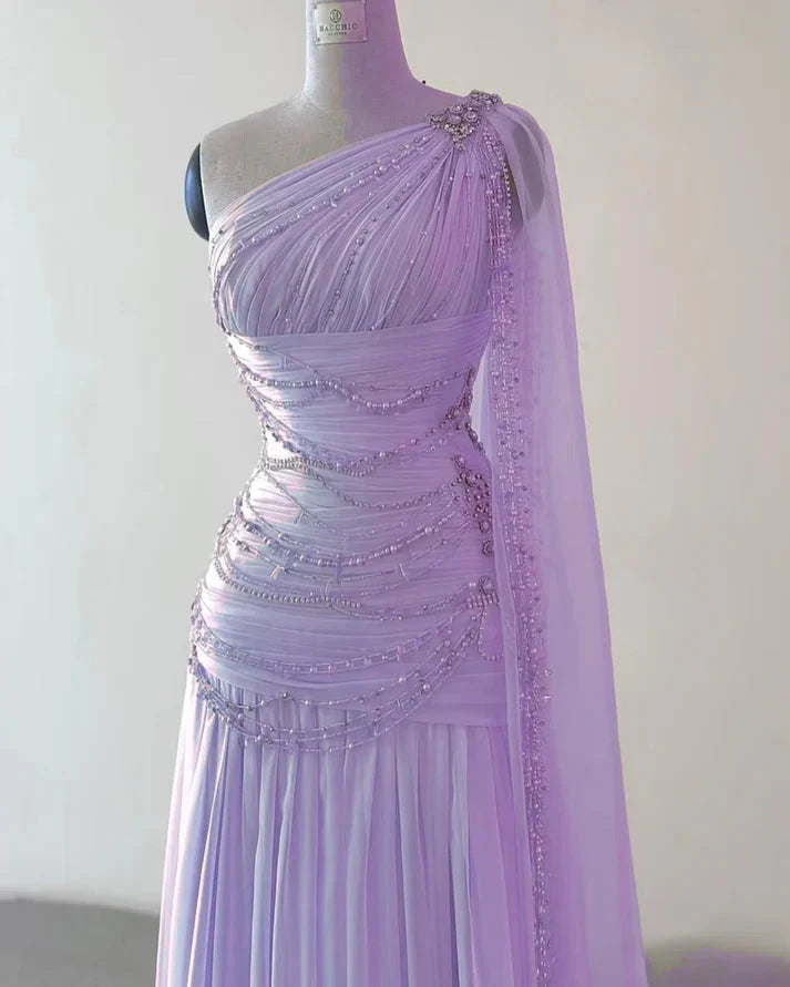 A Line One Shoulder Pink Chiffon Classy Evening Gown Classy Prom Dress (For Sue Nardi)