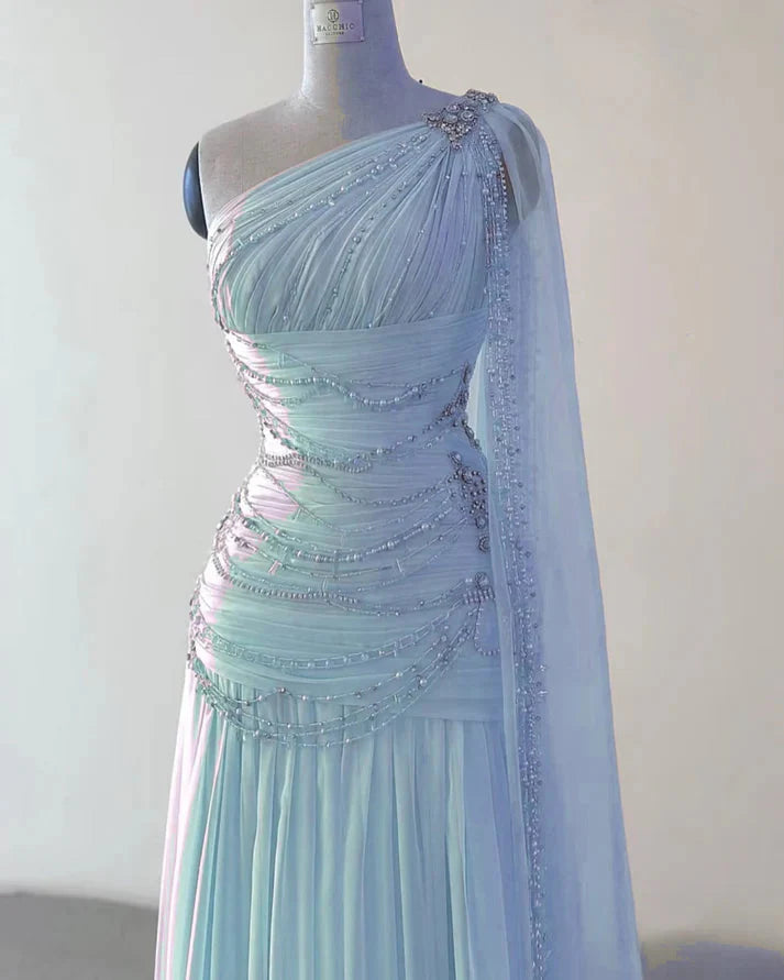 A Line One Shoulder Pink Chiffon Classy Evening Gown Classy Prom Dress (For Sue Nardi)