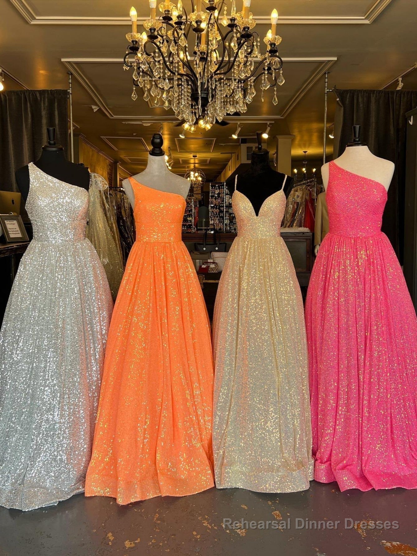 A-Line One Shoulder Sequins Prom Dress with Pockets