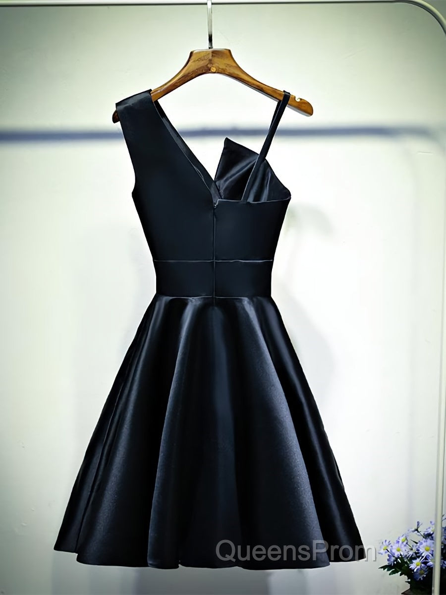 A Line One Shoulder Short Black Evening Prom Dress, Short Black One Shoulder Formal Graduation Dress Secondary image