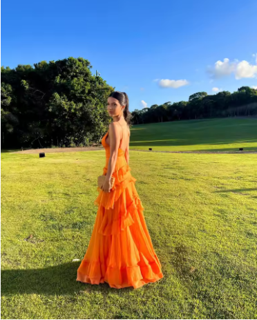 A Line Orange Long Classy Prom Dress V Neck Classy Dress Outfits
