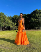 A Line Orange Long Classy Prom Dress V Neck Classy Dress Outfits