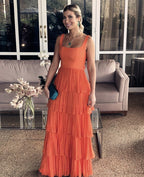 A-Line Orange Modest Classy Long Women Classy Evening Classy Prom Dress