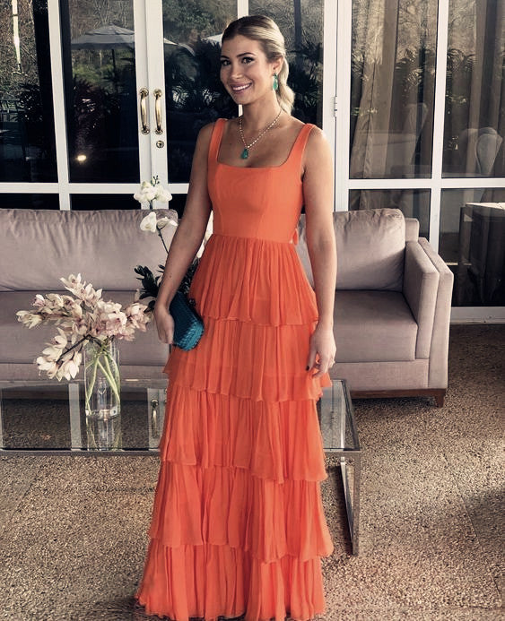 A-Line Orange Modest Classy Long Women Classy Evening Classy Prom Dress