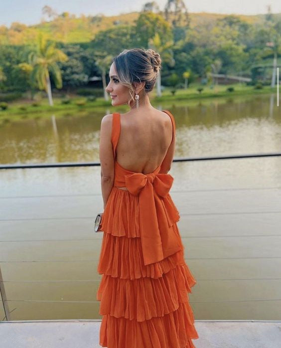 A-Line Orange Modest Classy Long Women Classy Evening Classy Prom Dress