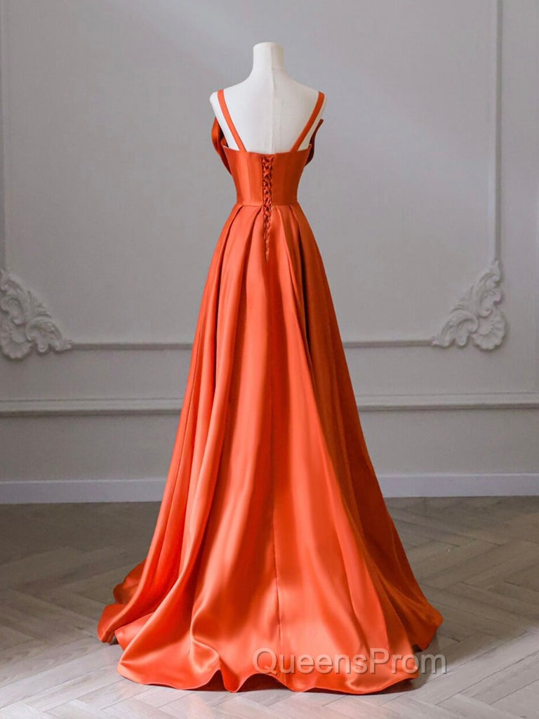 A-Line Orange Satin Long Evening Prom Dress, Orange Long Evening Dress Secondary image