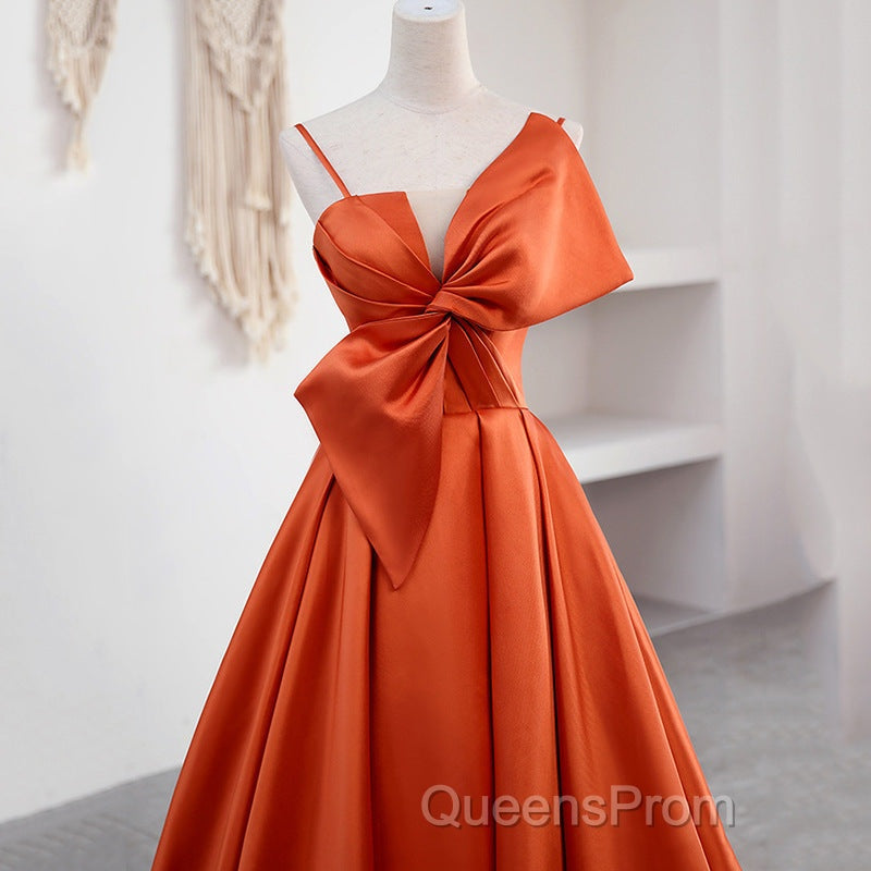 A Line Orange Satin Evening Prom Dress Sweet Bow Birthday Party Dress Secondary image