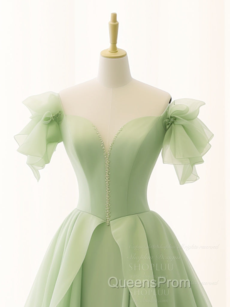 A-Line Organza Green Long Evening Prom Dress, Green Long Graduation Dress