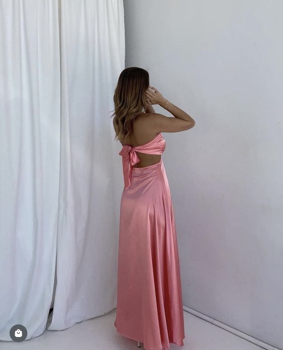 A Line Pink Backless Prom Dress Long Pink Classy Prom Dress