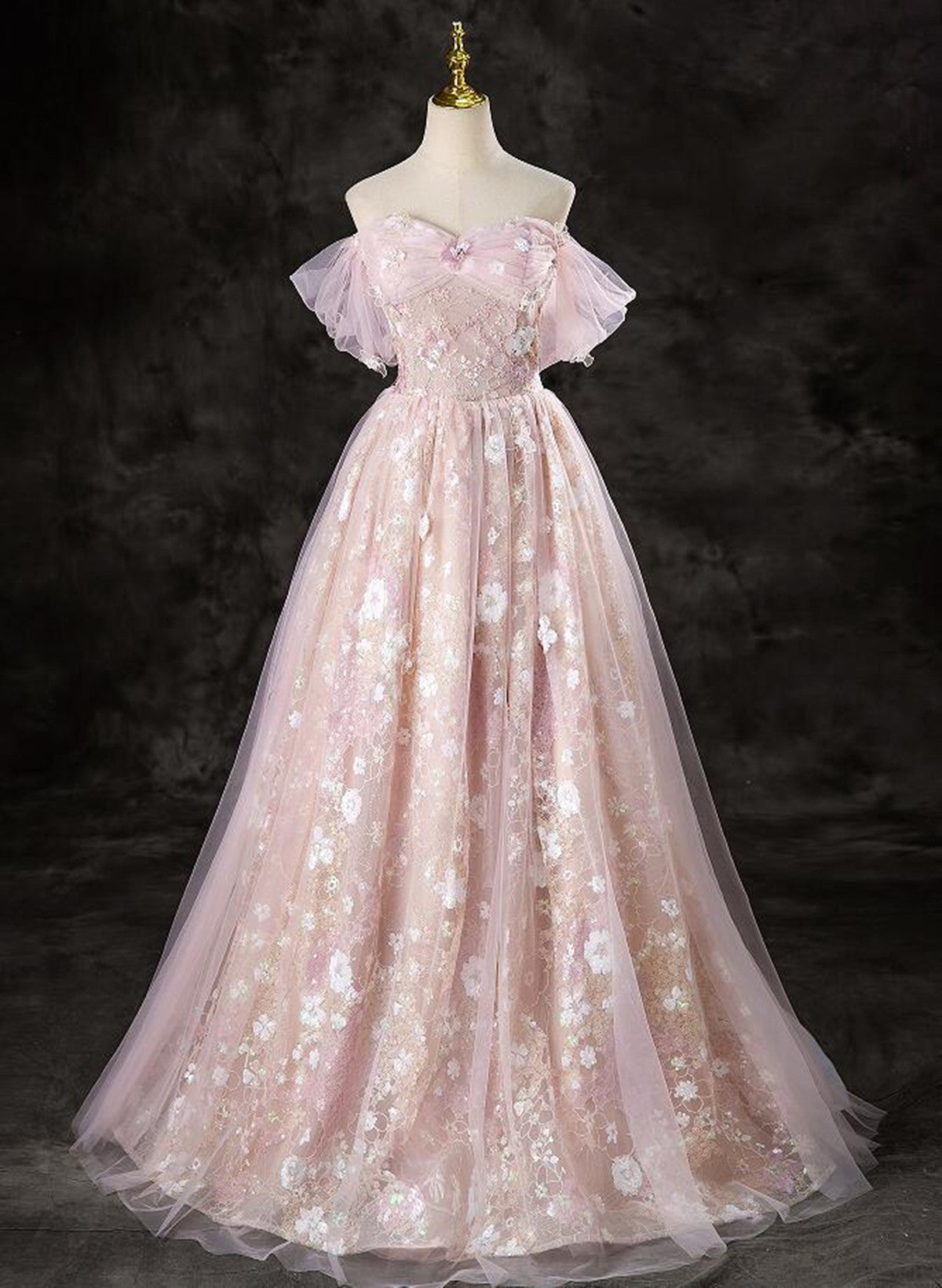 A-Line Pink Lace And Tulle Sweetheart Party Dress, Pink Tulle Classy Prom Dress