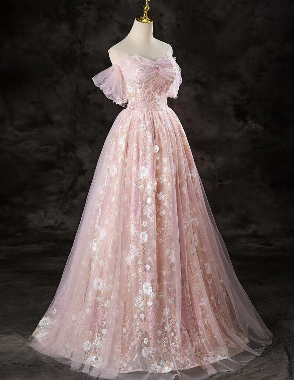 A-Line Pink Lace And Tulle Sweetheart Party Dress, Pink Tulle Classy Prom Dress