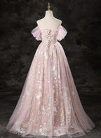 A-Line Pink Lace And Tulle Sweetheart Party Dress, Pink Tulle Classy Prom Dress