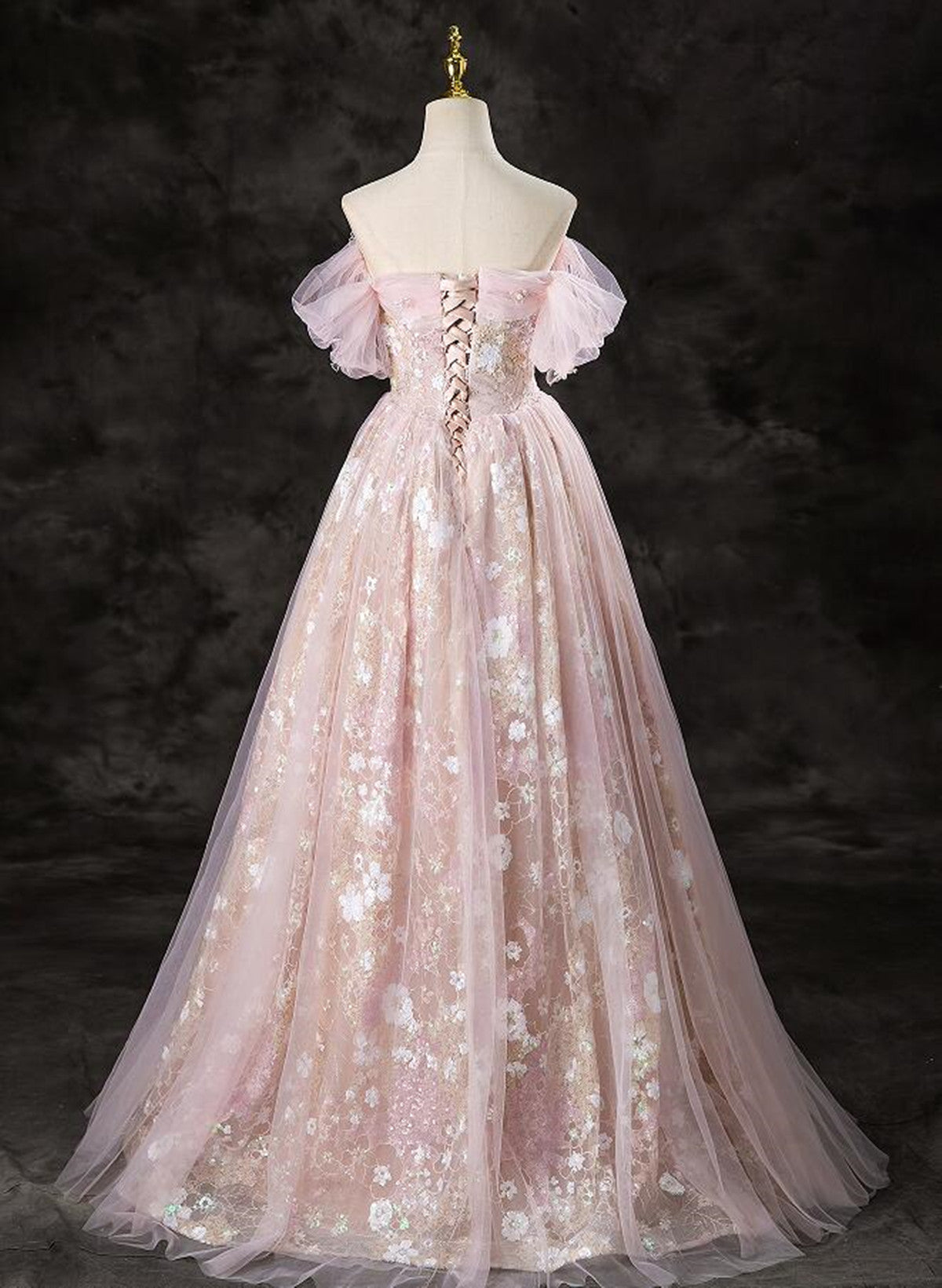 A-Line Pink Lace And Tulle Sweetheart Party Dress, Pink Tulle Classy Prom Dress