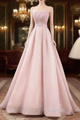 A Line Pink Long Evening Prom Dress, Evening Pink Bridesmaid Dress