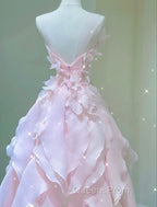 A Line Pink Long Evening Prom Dress,Strapless Evening Gown