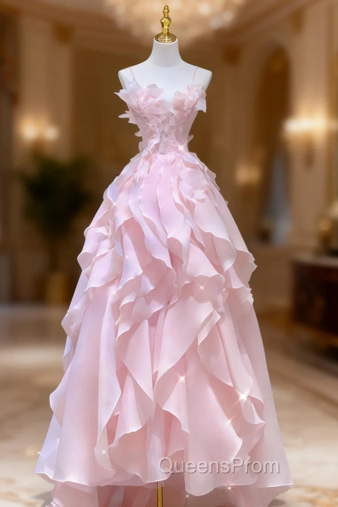 A Line Pink Long Evening Prom Dress,Strapless Evening Gown