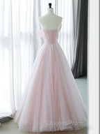 A-Line Pink Organza Long Evening Prom Dress, Pink Long Evening Dress
