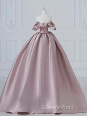 A-Line Pink Satin Long Off Shoulder Evening Prom Dress Quinceanera Dress Evening Dress