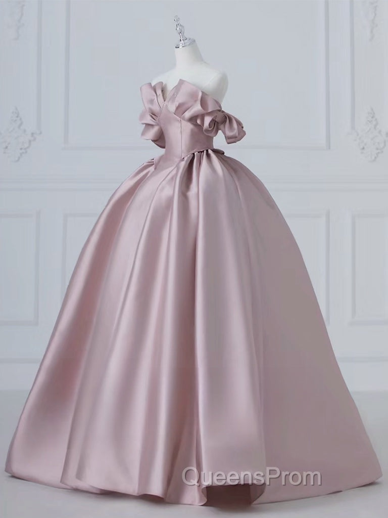 A-Line Pink Satin Long Evening Prom Dress, Pink Long Evening Dress Secondary image