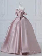 A-Line Pink Satin Long Evening Prom Dress, Pink Long Evening Dress