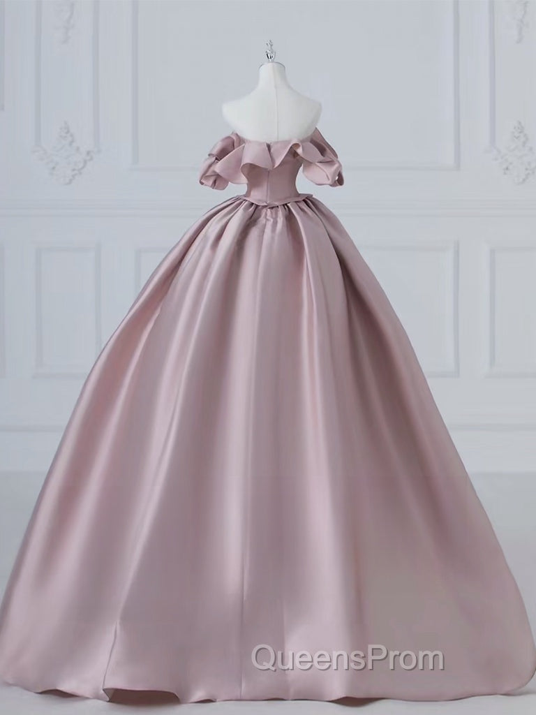 A-Line Pink Satin Long Evening Prom Dress, Pink Long Evening Dress