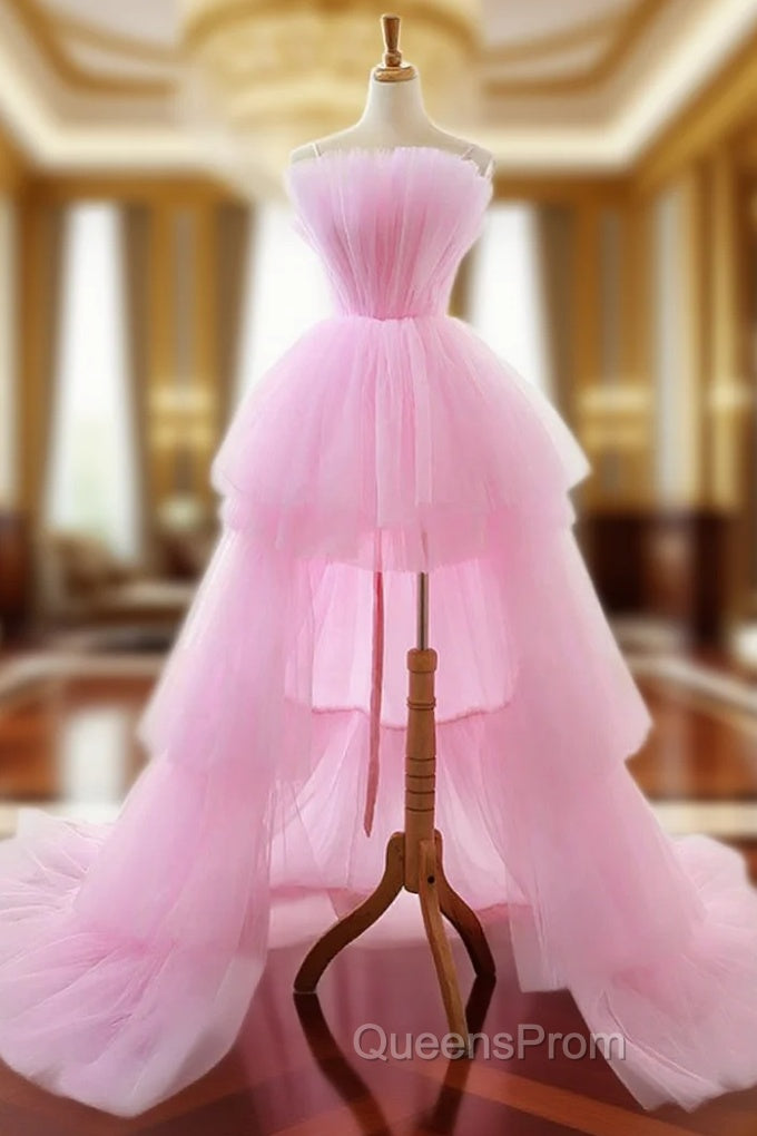 A-line Pink Spaghetti Straps  Tulle Backless Wedding Dress Main image