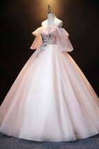 A-Line Pink Spaghetti Straps Long Evening Prom Dress, Pink Lace Evening Dress