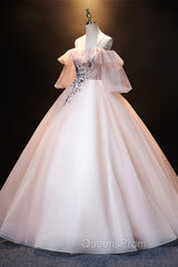 A-Line Pink Spaghetti Straps Long Evening Prom Dress, Pink Lace Evening Dress