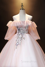A-Line Pink Spaghetti Straps Long Evening Prom Dress, Pink Lace Evening Dress