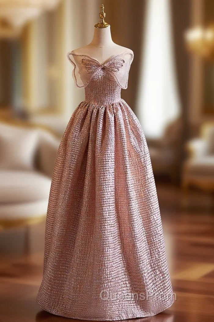 A-Line Pink Strapless Bow Evening Prom Dress