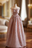 A-Line Pink Strapless Bow Evening Prom Dress