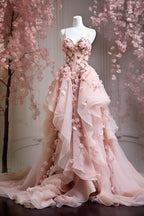 A Line Pink Tulle Long Classy Prom Dress, Classy Evening Classy Dress