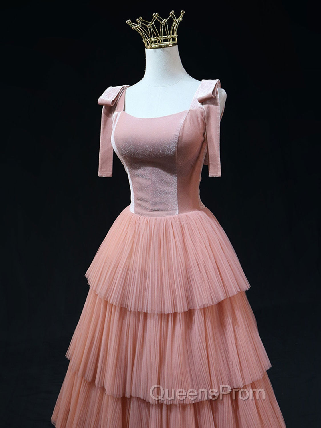A Line Pink Tulle Long Evening Prom Dress, Pink Evening Graduation Dress