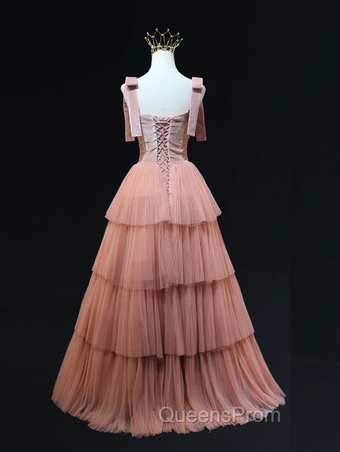 A Line Pink Tulle Long Evening Prom Dress, Pink Evening Graduation Dress