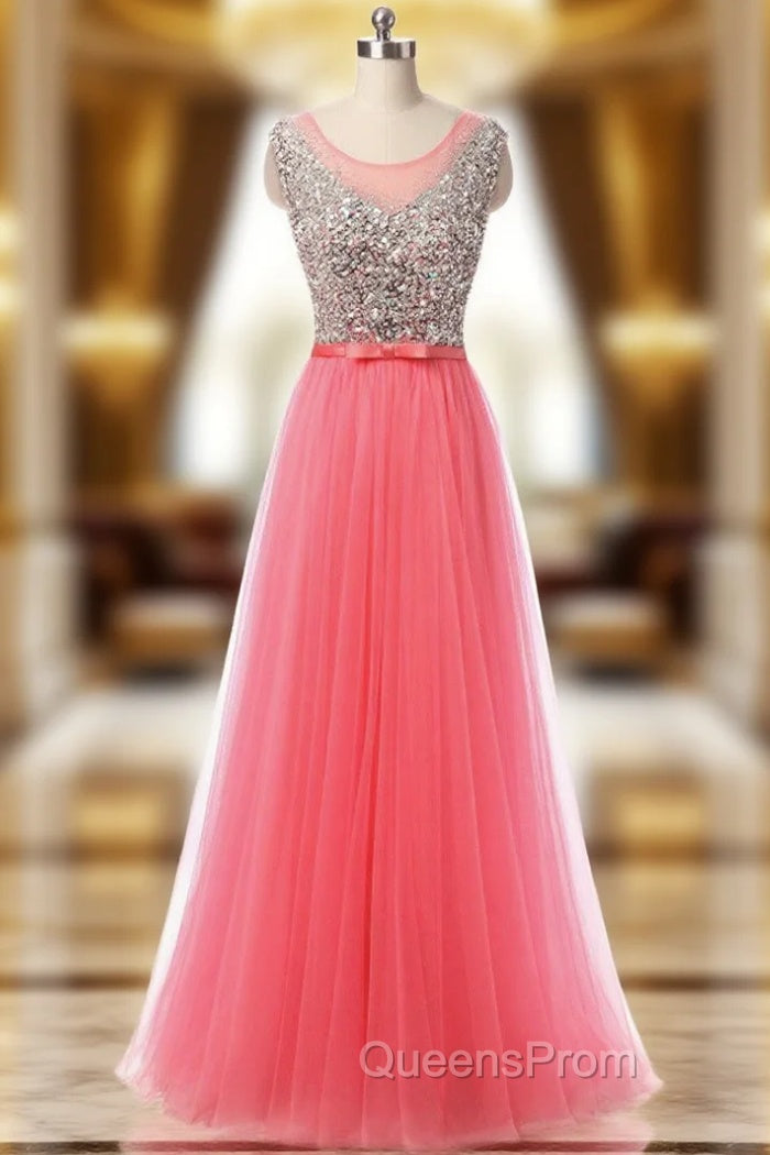 A-Line Pink Tulle Evening Prom Dress