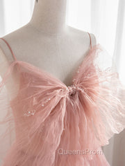 A-Line Pink Tulle Sequin Long Evening Prom Dress, Pink Evening Dress