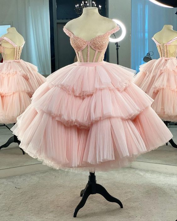 A-Line Pink Tulle Short Dress Pink Tulle Homecoming Dress Main image