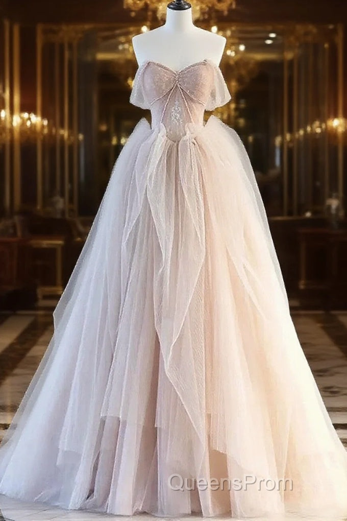 A-Line Pink Tulle Sweetheart Evening Prom Dress Party Dress, Pink Tulle Evening Dress Main image